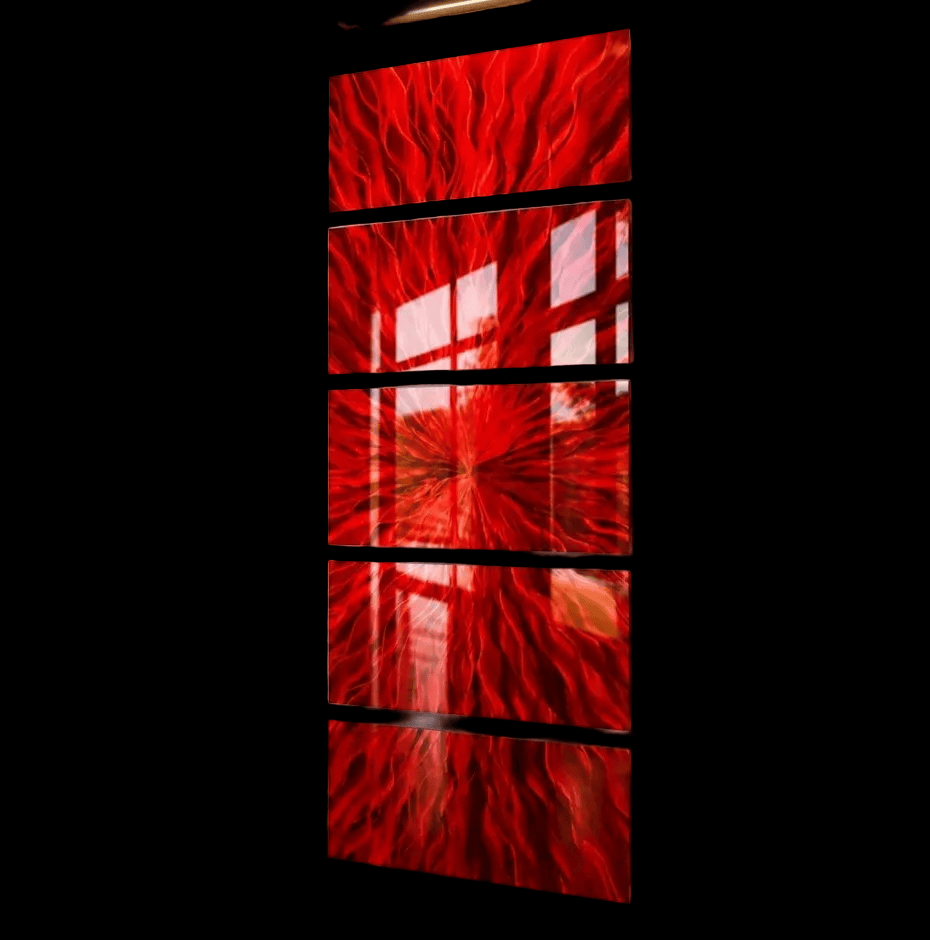 Scarlet Surge - 5-Panel Metal Wall Art 24"x64"