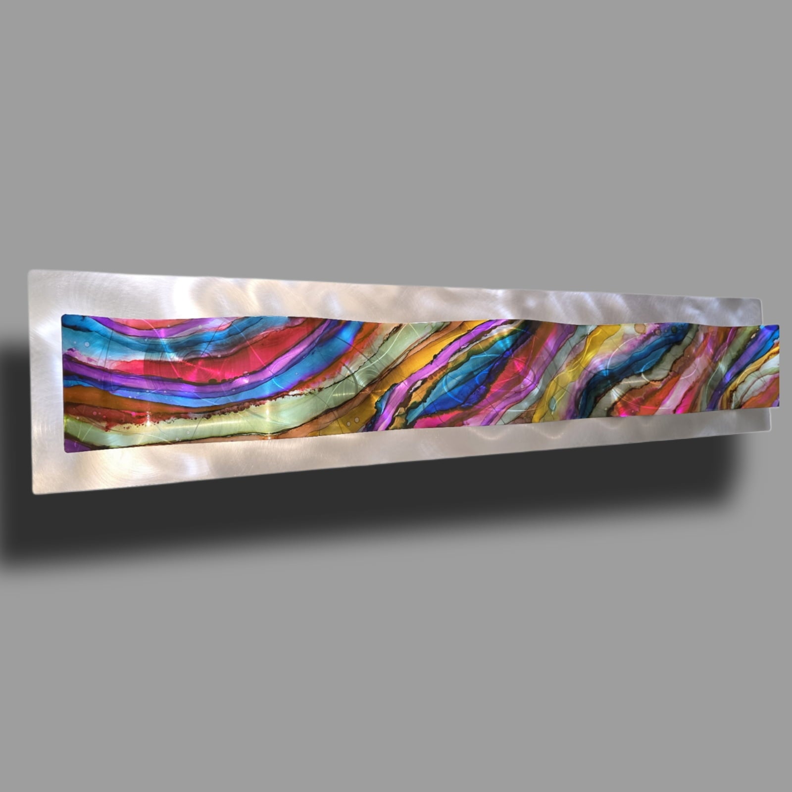 Rainbow Drift - Metal Wave Wall Art 47"x10"