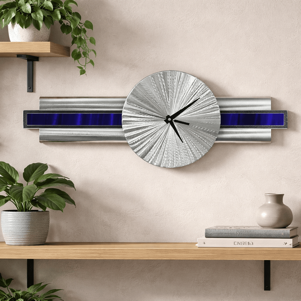 Blue Orbit - Metal Wall Clock 10"x32"