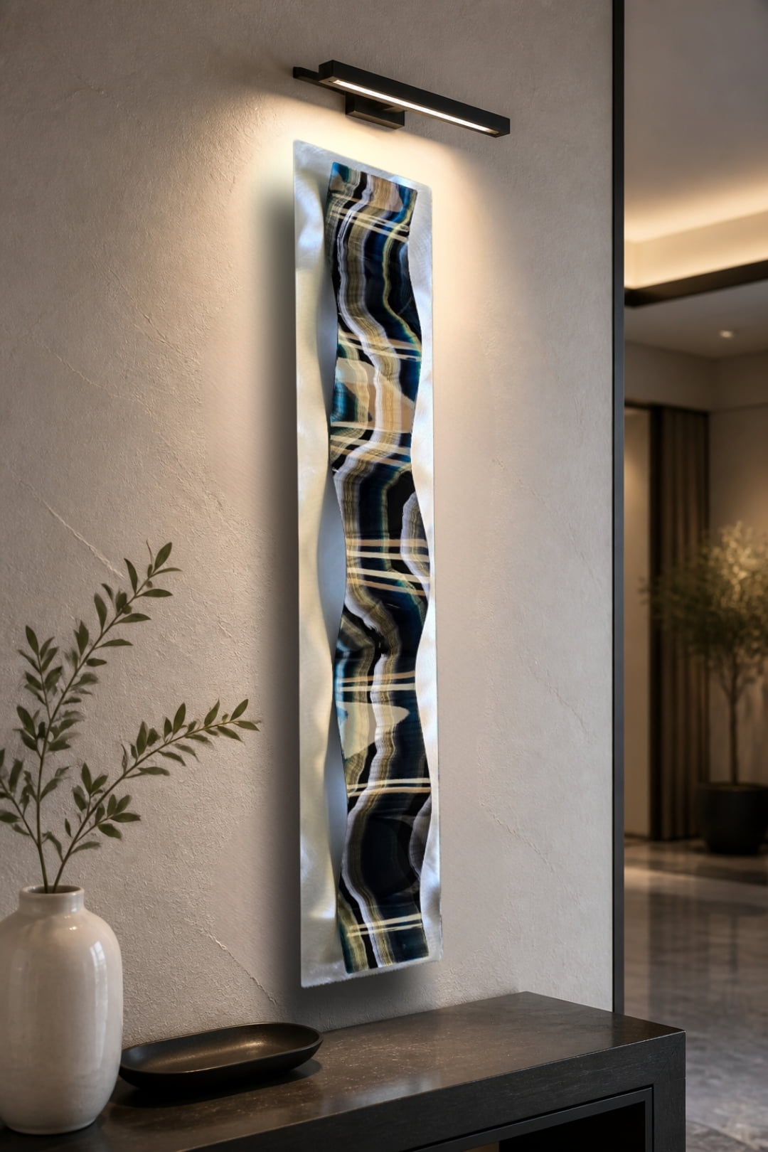 Onyx Strata - Metal Wave Wall Art 10"x47"