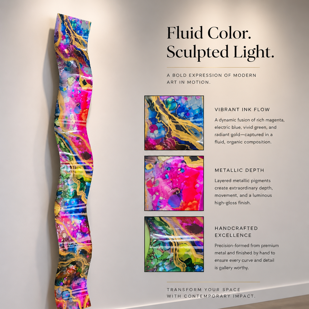 Fluid Euphoria - Metal Wave Wall Art 6"x46"