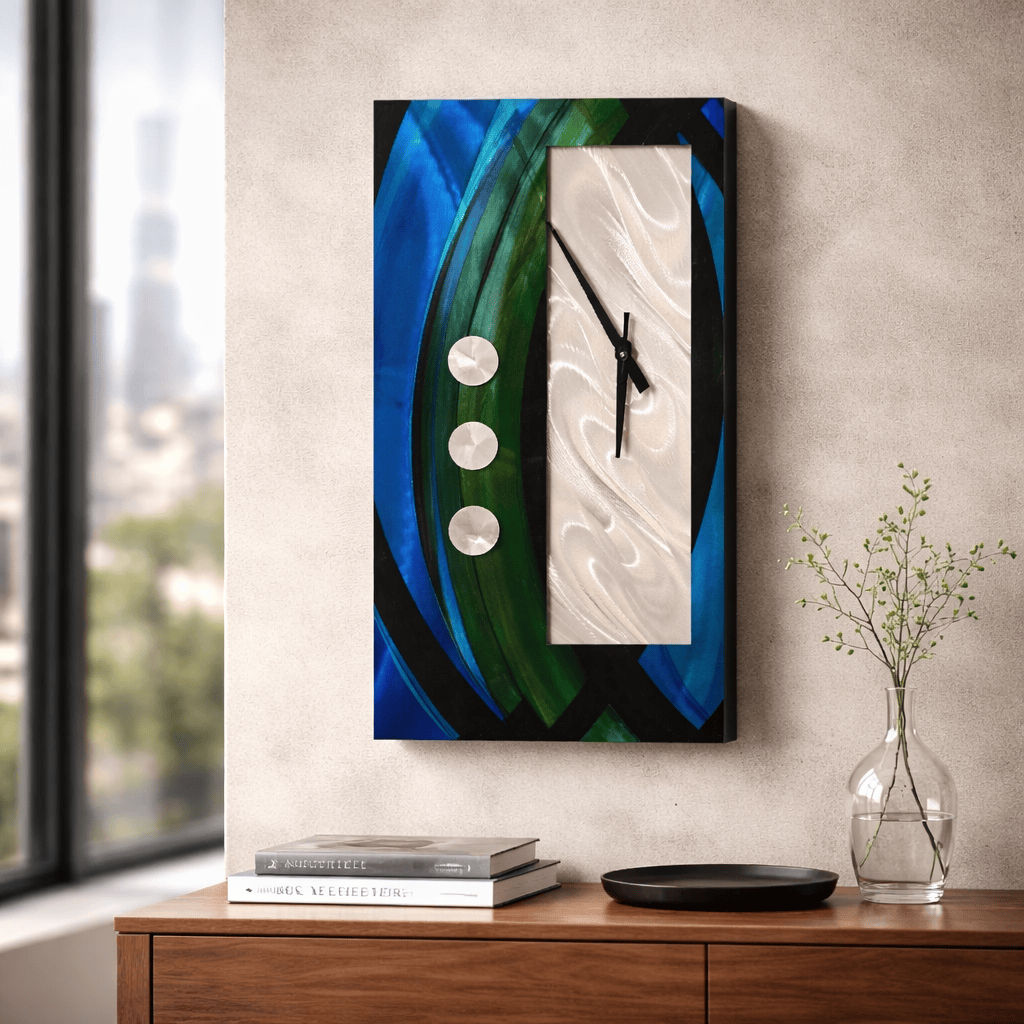 Emerald Tide - Metal Wall Clock 12"x24"