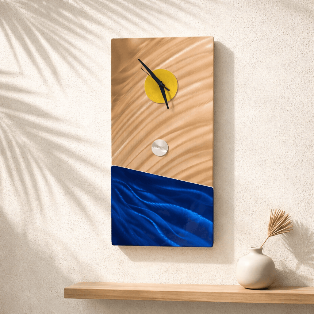 Golden Shore - Metal Wall Clock 12"x24"