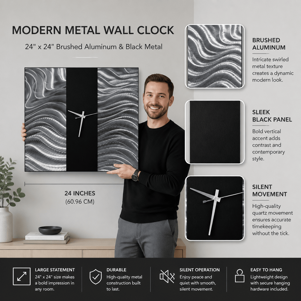 Midnight Current - Metal Wall Clock 24"x24"