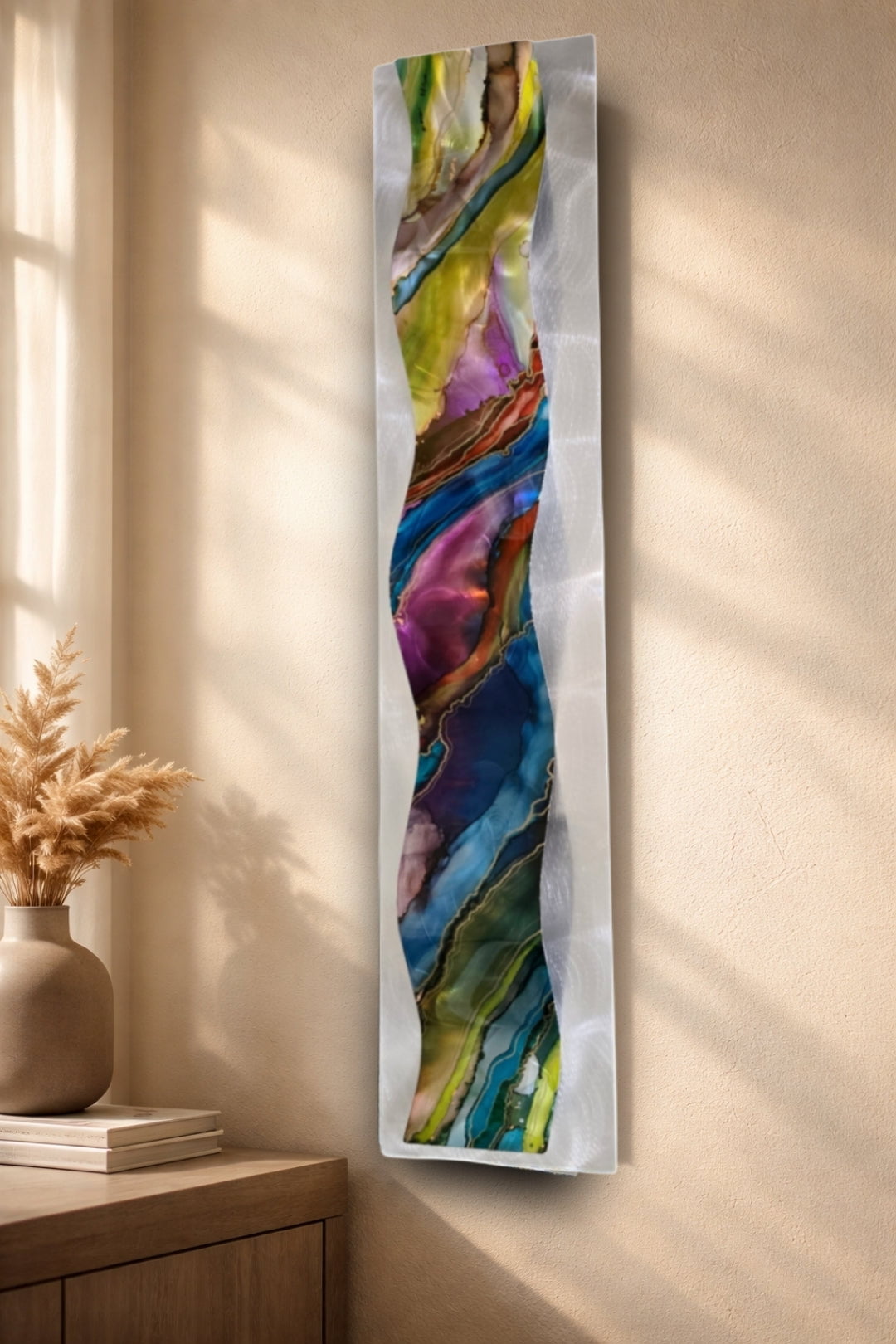 Vivid Cascade - Metal Wave Wall Art 10"x46"