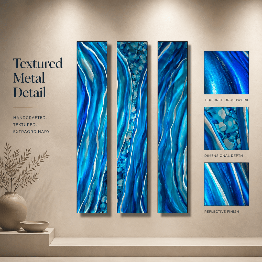 Colorful Circles Triptych - 3-Piece Metal Wall Art Set 8"x48" Each