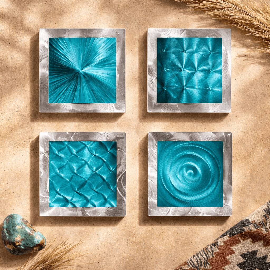 Tidal Sanctuary - 4-Panel Framed Metal Wall Art Set 12"x12" Each