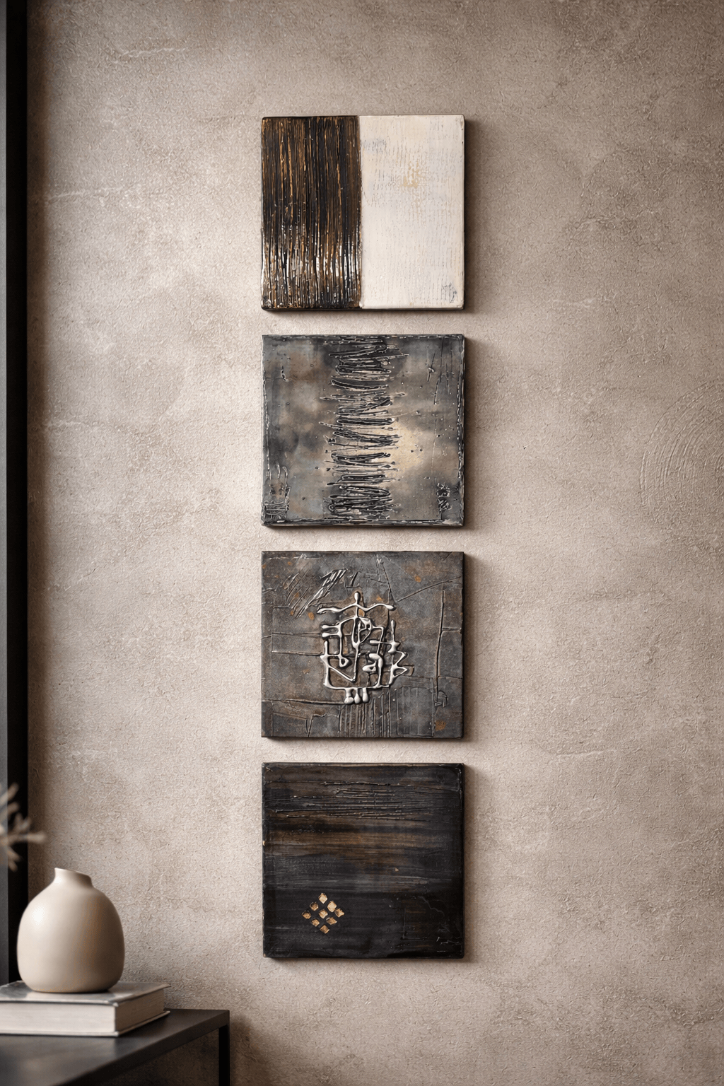 Silent Quartet - 4-Piece Metal Wall Art Set 9"x9" Each