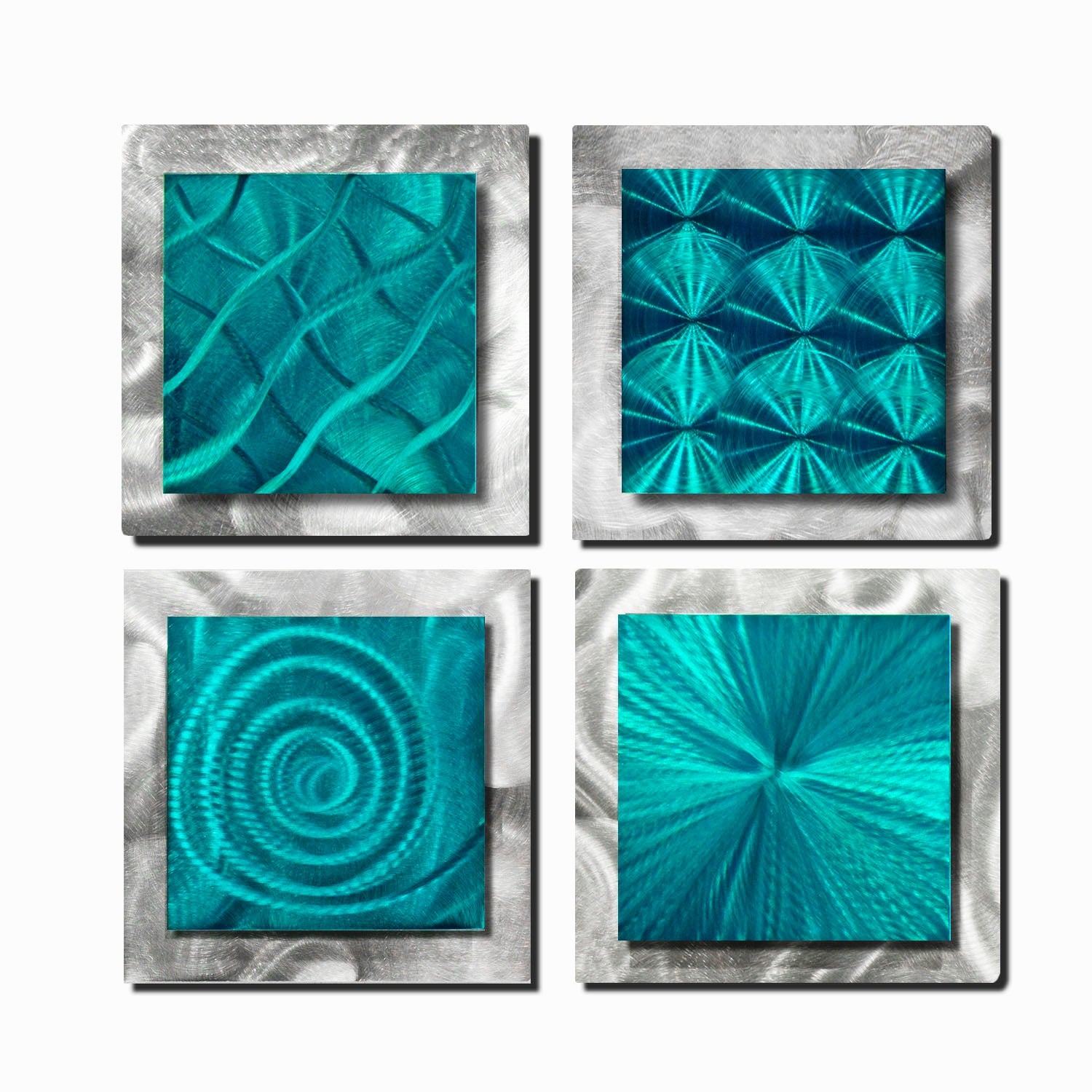 Teal Meditation - 4-Piece Metal Wall Art Set 12"x12"