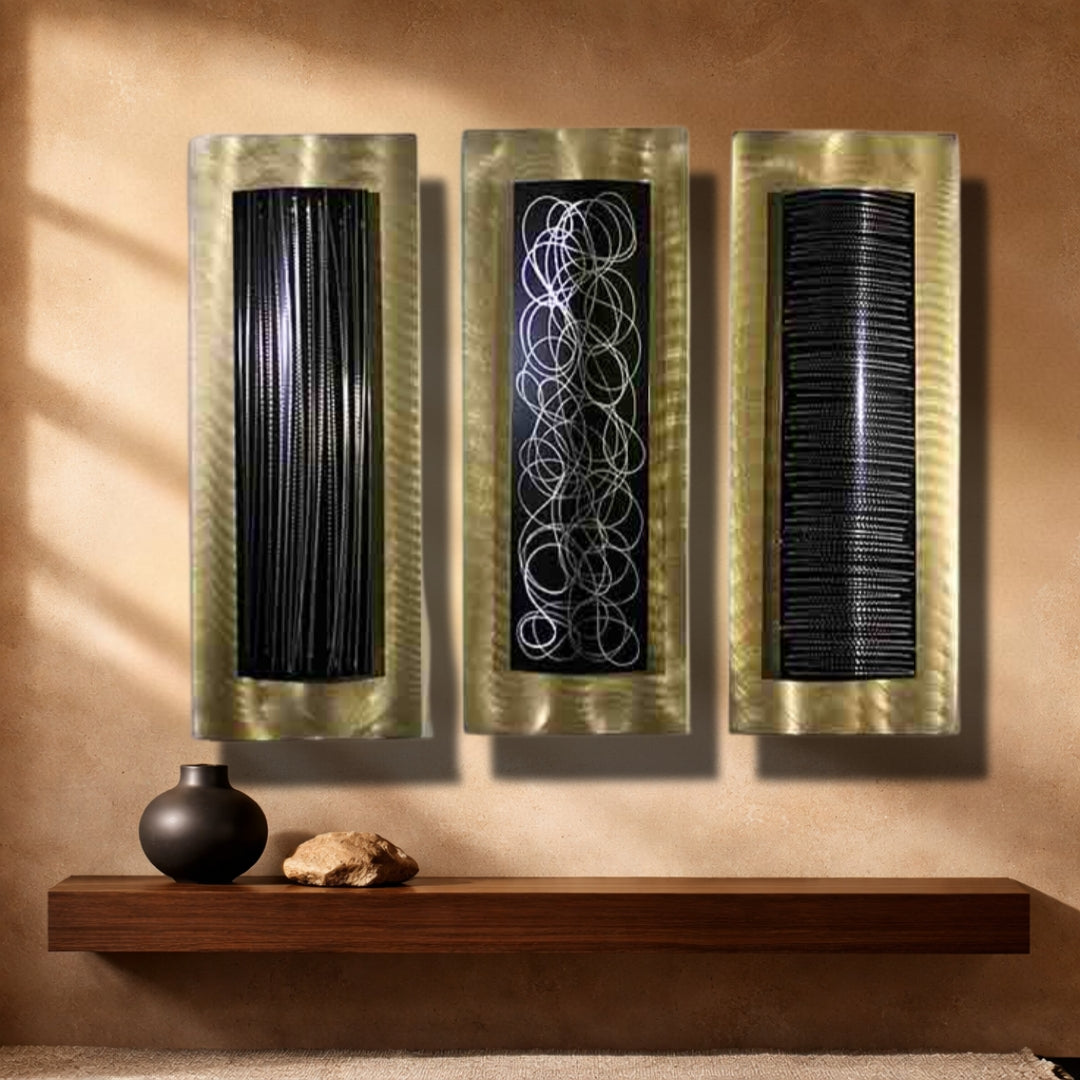 Golden Nocturne - Metal Wall Art Triptych 11"x24" (each)