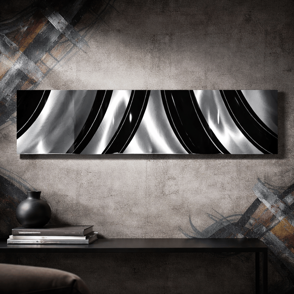 Obsidian Drift - Metal Wave Wall Art 6"x24"