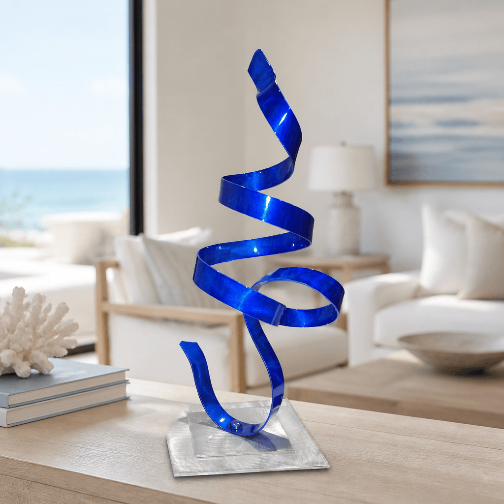 (The Coil) - Blue Metal Sculpture 18"x8"x8"