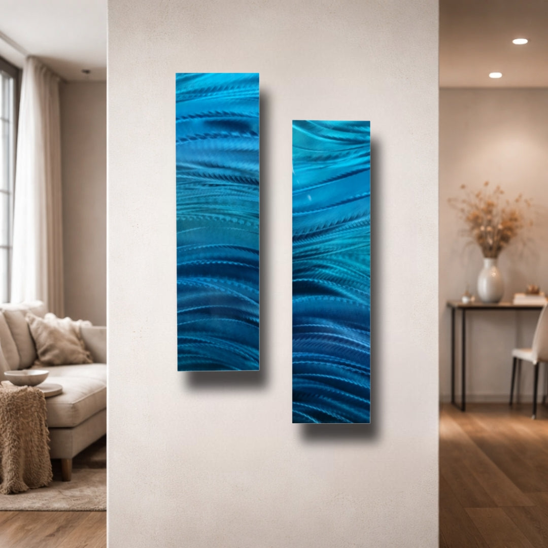 Azure Flow - Metal Wave Wall Art Set of 2 (12"x36" each) (gem p49)