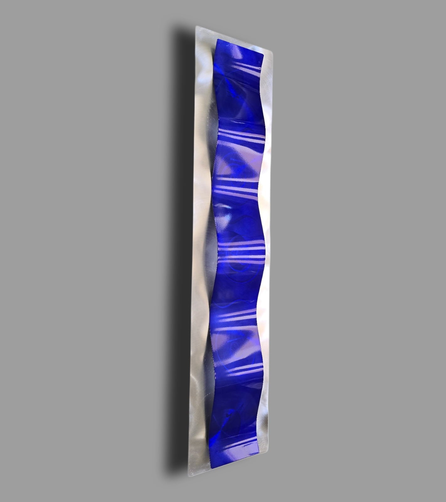 Cobalt Tide - Metal Wave Wall Art 10"x46"