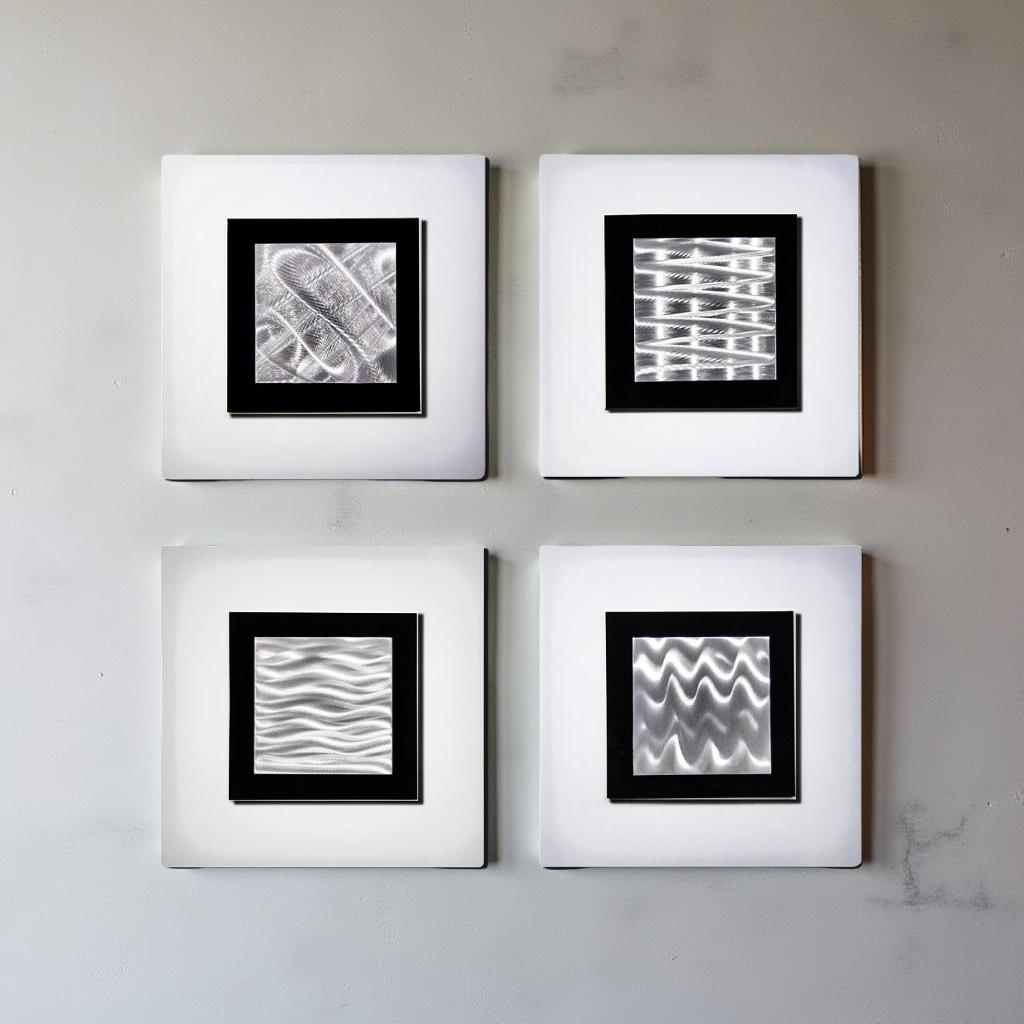 Platinum Whispers - 4-Piece Metal Wall Art Set 12"x12"