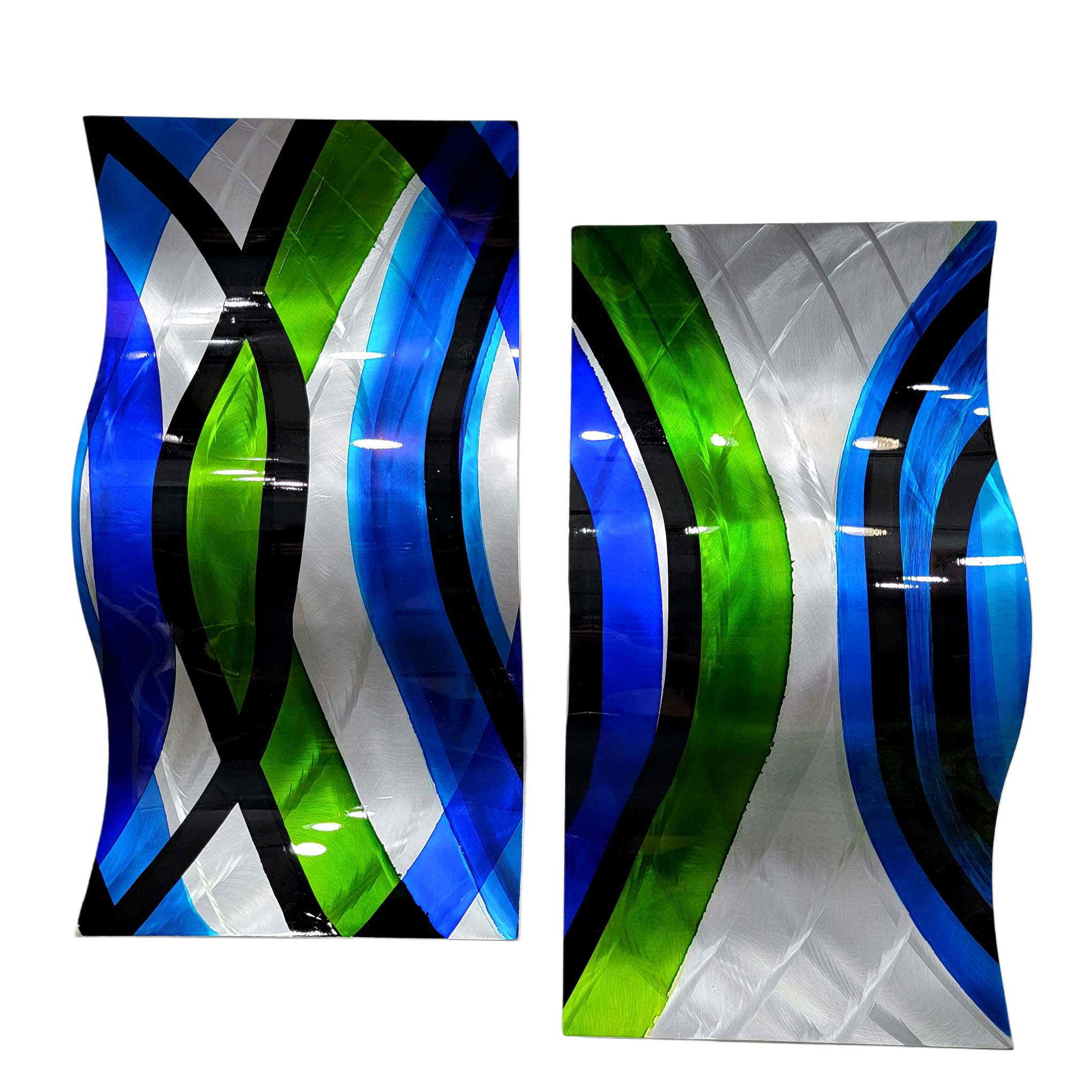 Emerald Current - Metal Wave Wall Art Set of 2 (23"x12" each) (gem w30)