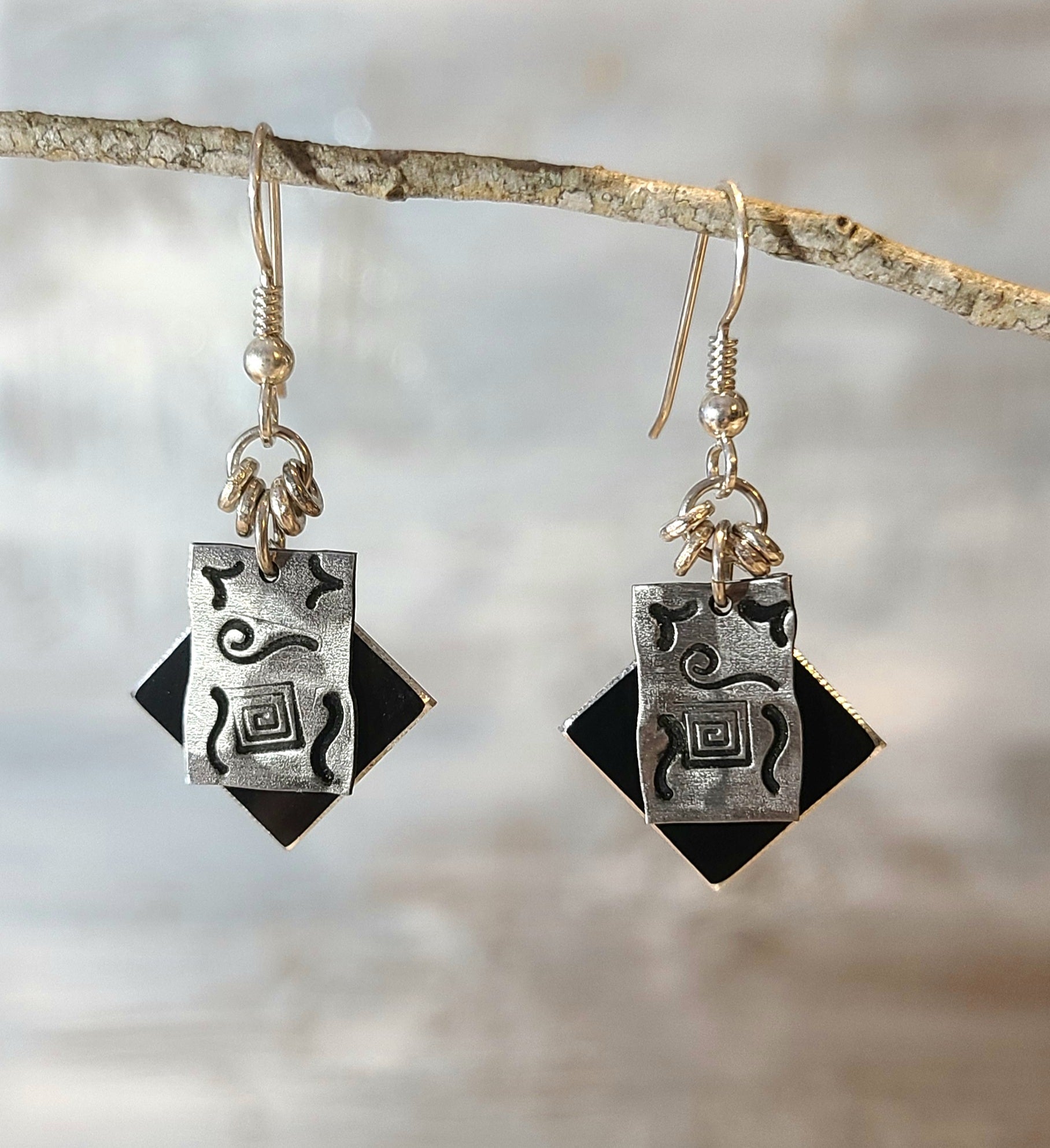 Ancient Symbols Dangle Earrings 1.5"