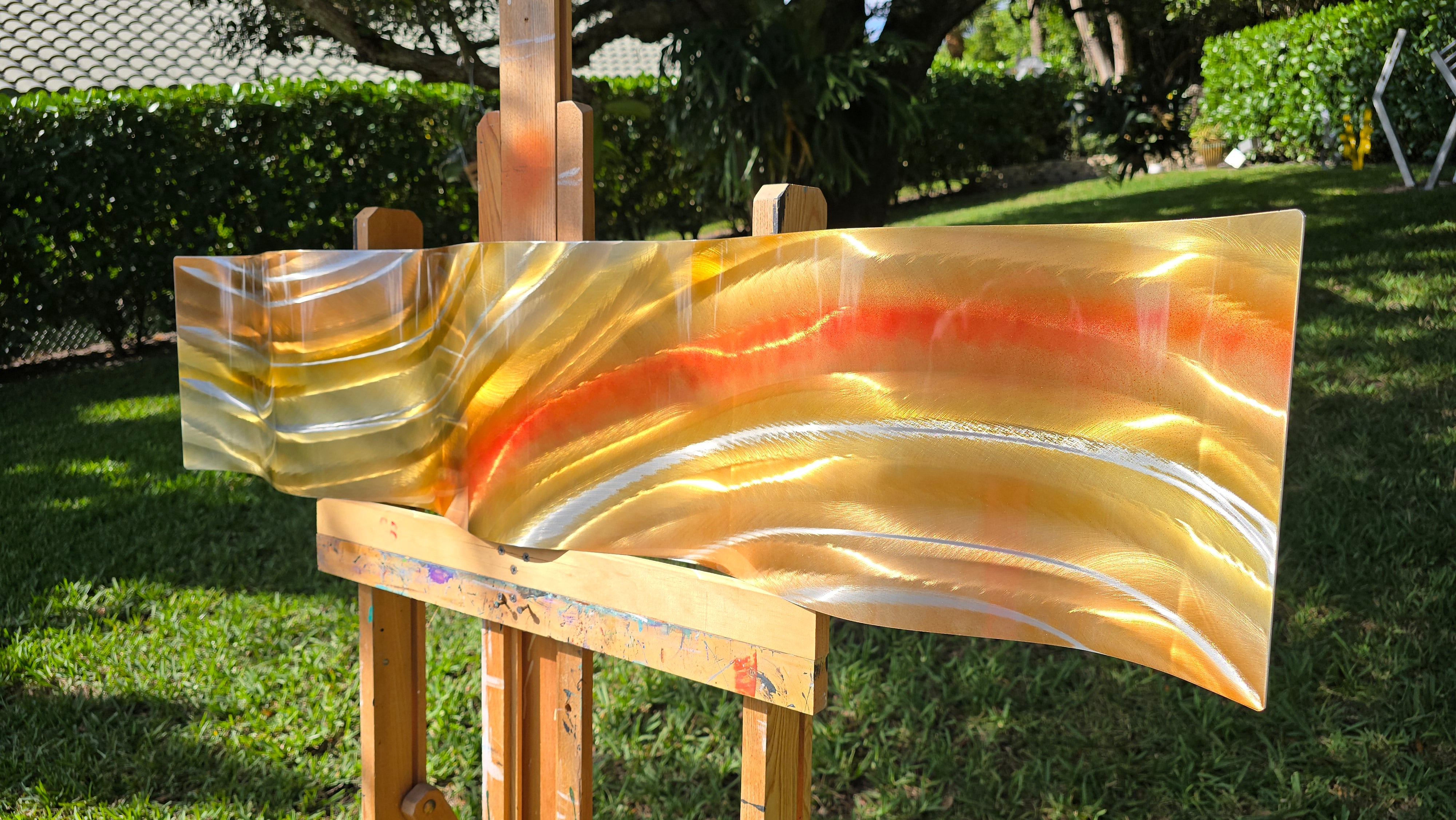 Golden Cascade - Metal Wave Art 10"x46"