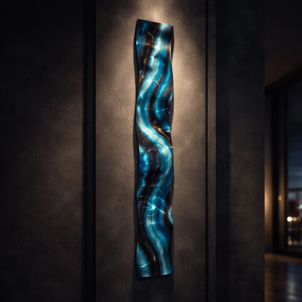Teal Tempest - Metal Wave Wall Art 6"x46"