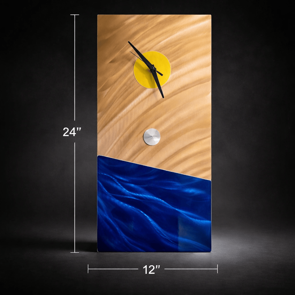Golden Shore - Metal Wall Clock 12"x24"