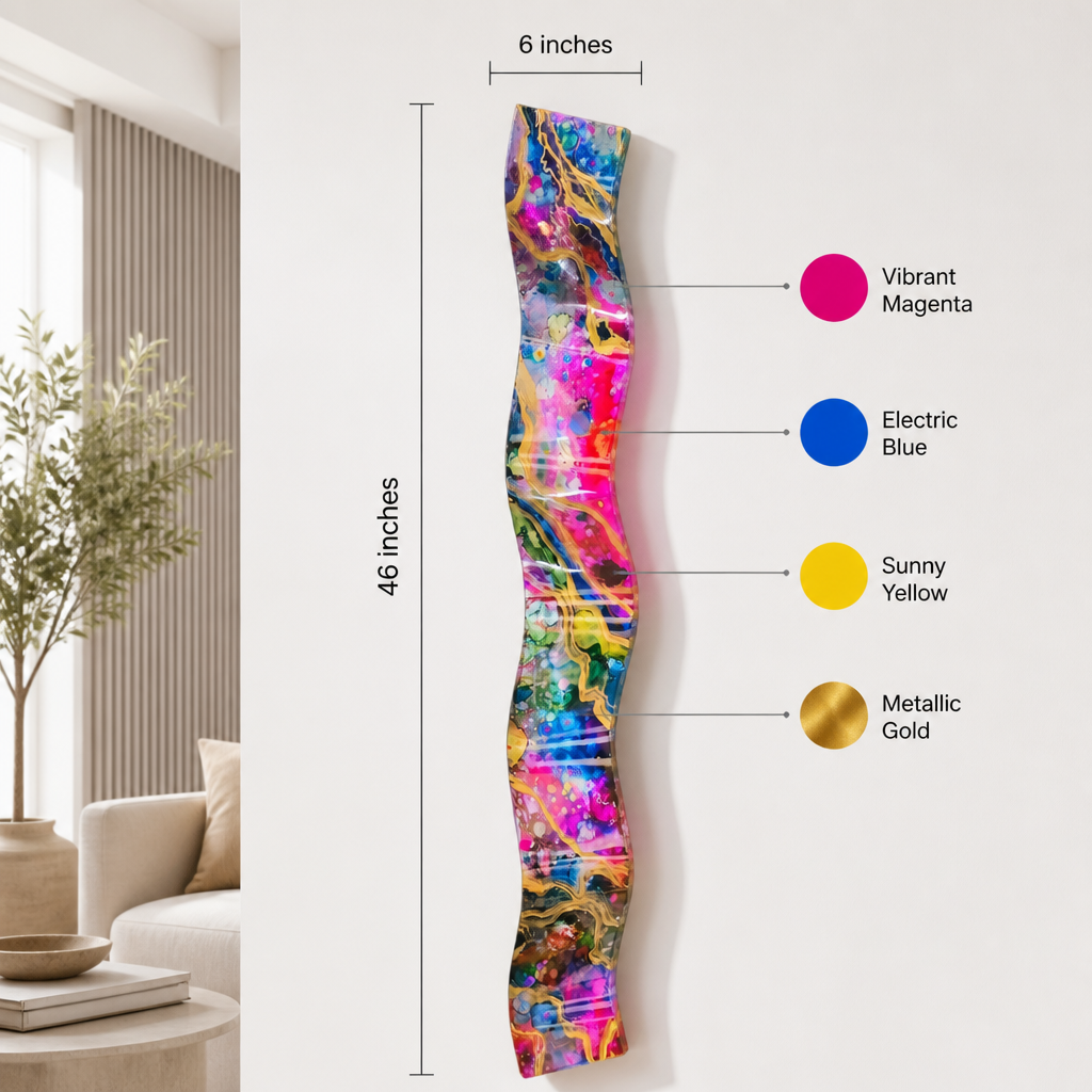 Fluid Euphoria - Metal Wave Wall Art 6"x46"