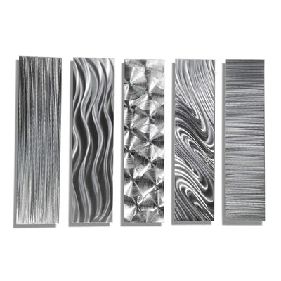 Statements2000 Silver Metal Wall Sculptures Home Decor Modern Metal Wall Art Accent Set of 5 Abstract Panels - 5 Easy Pieces by Jon Allen