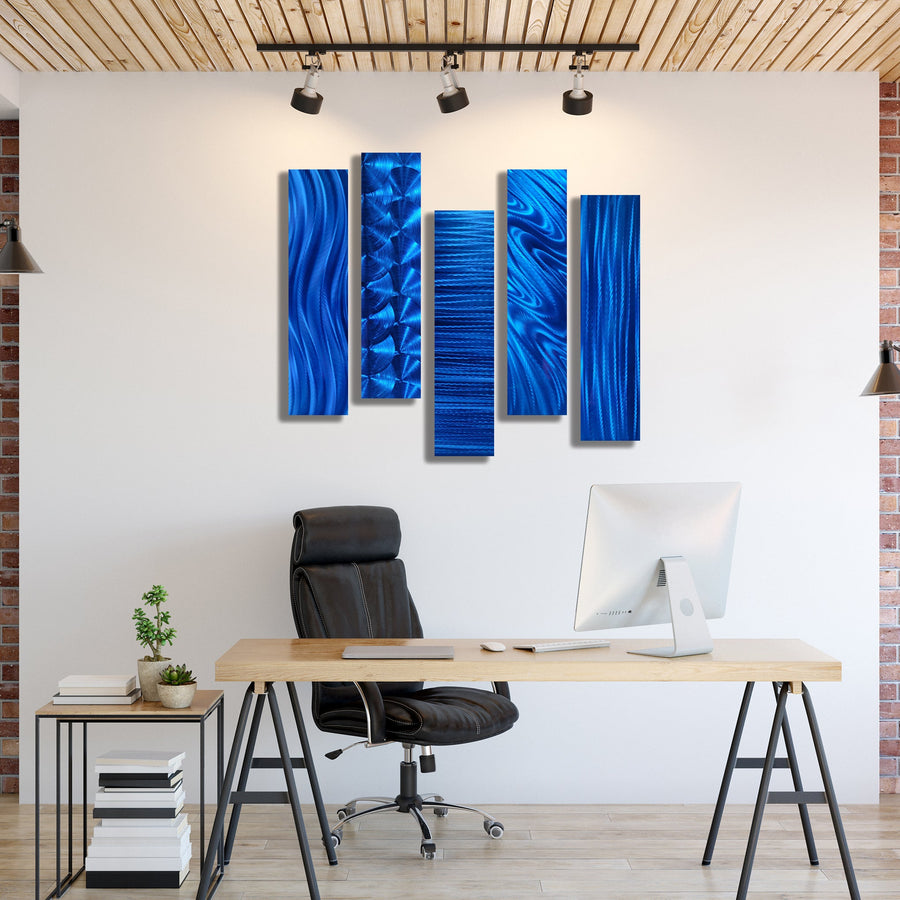 Statements2000 Blue Metal Wall Sculptures Home Decor Modern Metal Wall Art Accent Set of 5 Abstract Panels - 5 Easy Pieces Blue by Jon Allen