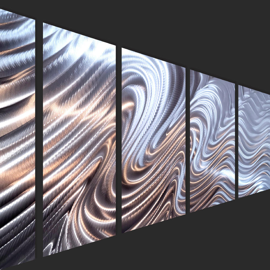 Silver Abstract Metal Wall Art Panels by Jon Allen Indoor/Outdoor Decor - Hypnotic Sands
