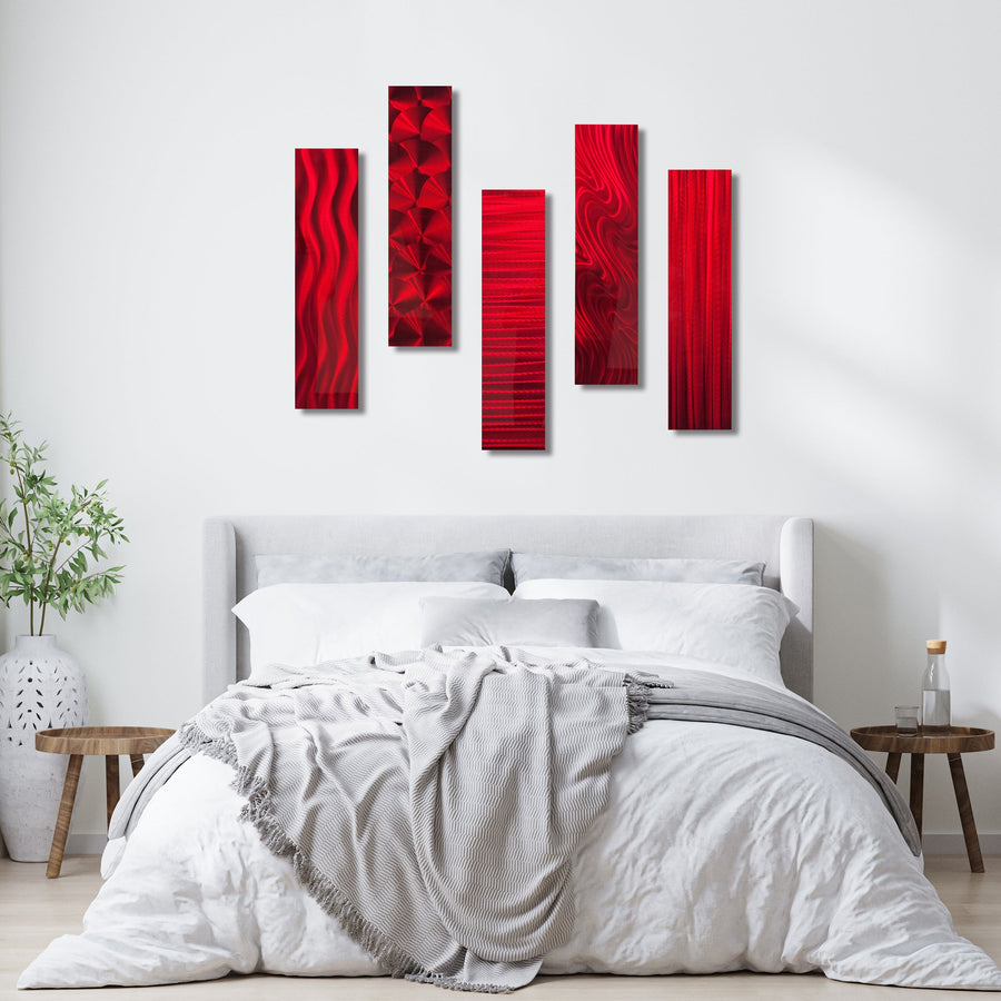 Statements2000 Red Metal Wall Sculptures Home Decor Modern Metal Wall Art Accent Set of 5 Abstract Panels - 5 Easy Pieces Red by Jon Allen