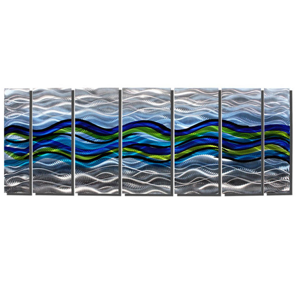 Silver, Blue & Green Metal Wall Art Panels by Jon Allen Waves Of Emotion Statements2000