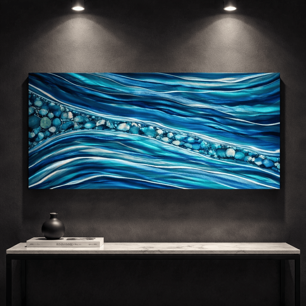 Aquamarine Shores - Metal Wave Art 24"x48"
