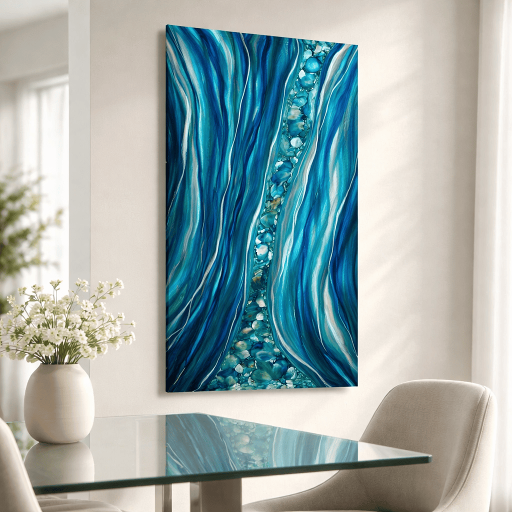 Aquamarine Shores - Metal Wave Art 24"x48"