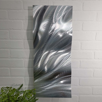 Only One!  Silver Abstract Painting 32" x 10" x 2"  Metal  Art by Jon Allen - W84