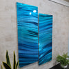 Only One !  Blue Abstract Painting  Set of 2 Each Panel 36" x 14"  Metal by Jon Allen - GEM P50