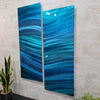 Only One !  Blue Abstract Painting  Set of 2 Each Panel 36" x 14"  Metal by Jon Allen - GEM P50