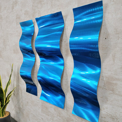 Only One! Blue  Abstract Painting Set of  3  Two Panels 23" X 6" x 3" and One Panel 23" x 9" x 2"  Metal  Art by Jon Allen - WAV 3 PIECES