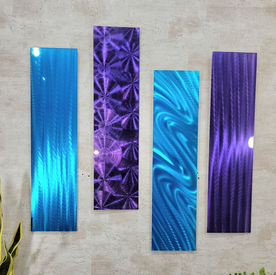 Only One! Purple and Blue  Abstract Painting Set of 4  Each Panel 24" x 6"  Metal  Art by Jon Allen - EASY 3