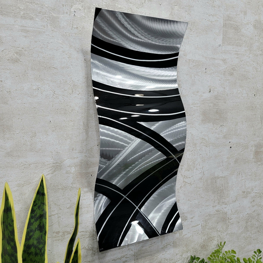 Only One! Black and Silver Metal Wave Wall Art by Jon Allen 23"x 10" - WAV 233