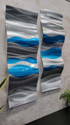 Only One!  Blue and Silver Abstract Painting Set of 2  Each Panel 35" x 12"x 2"  Metal  Art by Jon Allen - CL 503