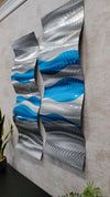 Only One!  Blue and Silver Abstract Painting Set of 2  Each Panel 35" x 12"x 2"  Metal  Art by Jon Allen - CL 503
