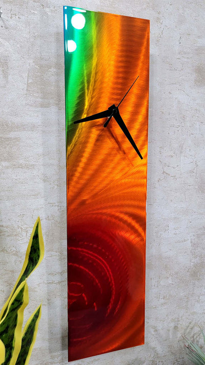 Only One! Orange and Green  Clock 24" x 6" x 2" Metal Art by Jon Allen - CZ 20