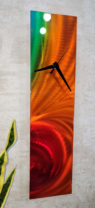 Only One! Orange and Green  Clock 24" x 6" x 2" Metal Art by Jon Allen - CZ 20
