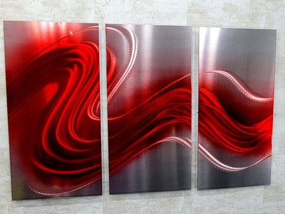 Only One! Red Hypnotic Set of  3 Each Panel 38" x 24 x 2" Abstract Metal Art by Jon Allen - BM 17