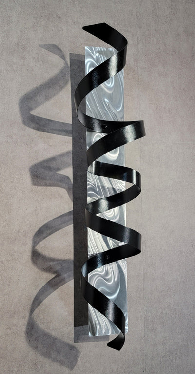 Only One! Silver and Black Abstract Metal Sculpture - 46" x 9" Home Decor Sculpture - Knight 1