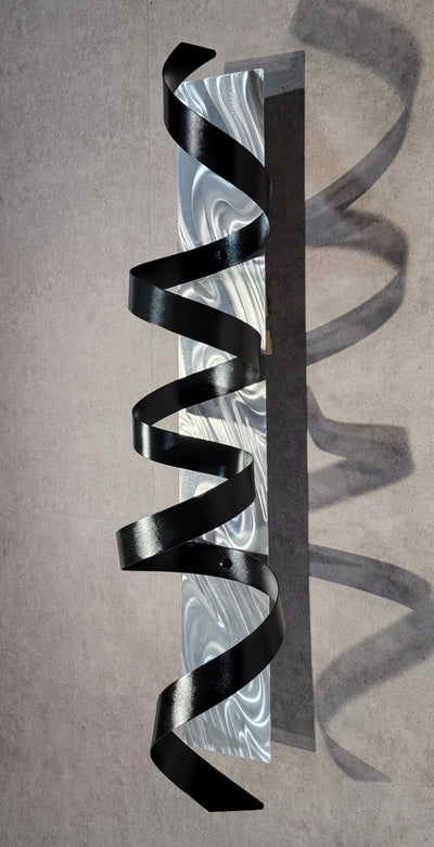 Only One! Silver and Black Abstract Metal Sculpture - 46" x 9" Home Decor Sculpture - Knight 1
