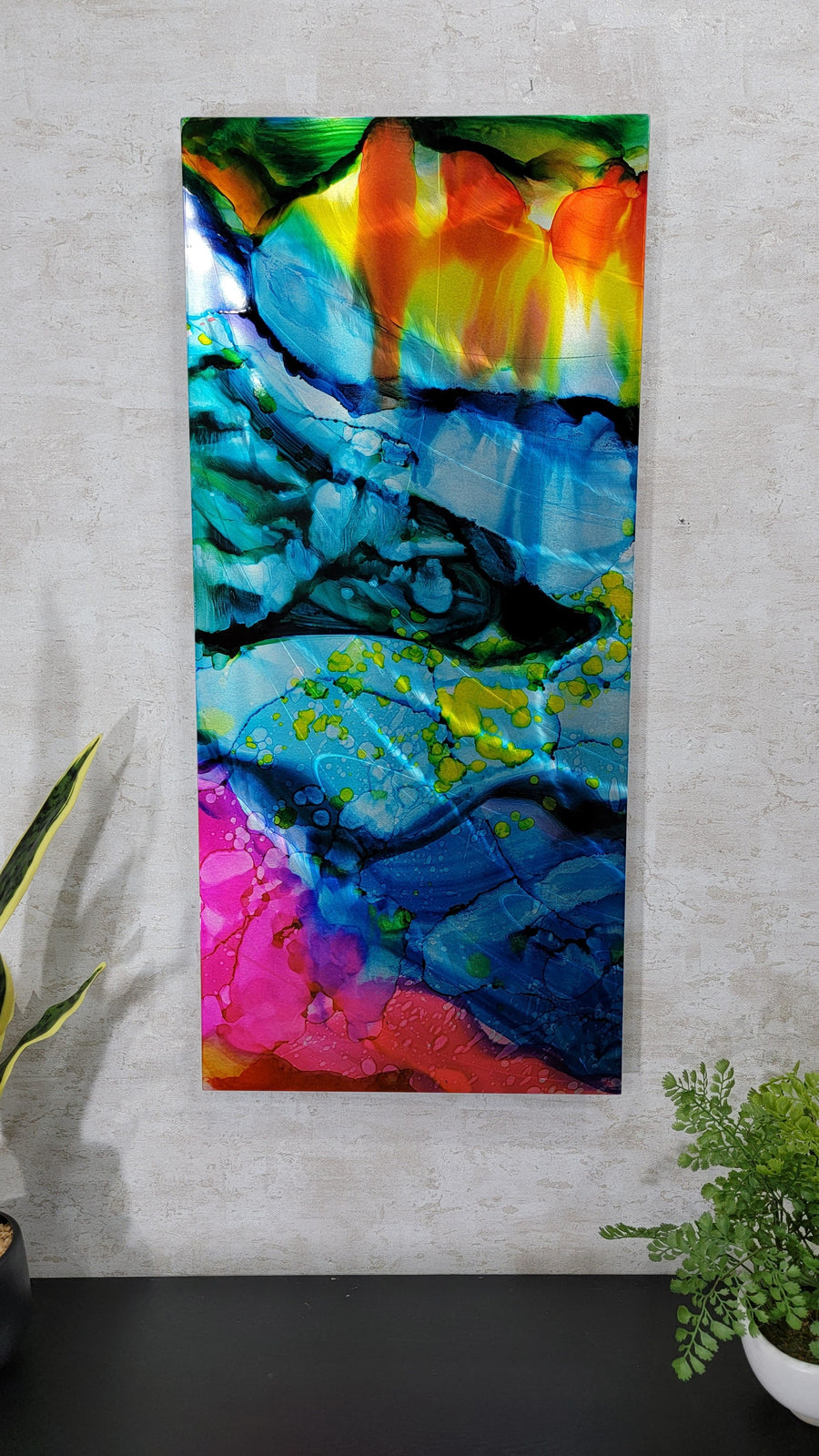 Only One !  Multicolor Abstract Painting  36" x 16" x 2"  Metal Art by Jon Allen - GEM W41