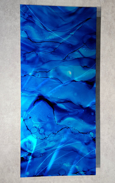 Only One! Blue Abstract Painting 36"x 16"x 2"  Metal Art by Jon Allen - GEM W43
