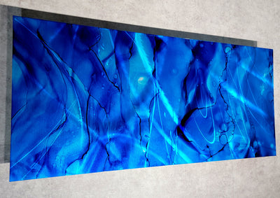 Only One! Blue Abstract Painting 36"x 16"x 2"  Metal Art by Jon Allen - GEM W43
