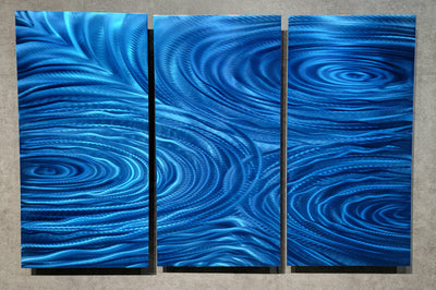 Only One! "Radiant Blue" 3 Each Panel 24" x 12" x 2" Abstract Metal Art by Jon Allen -GEM W49