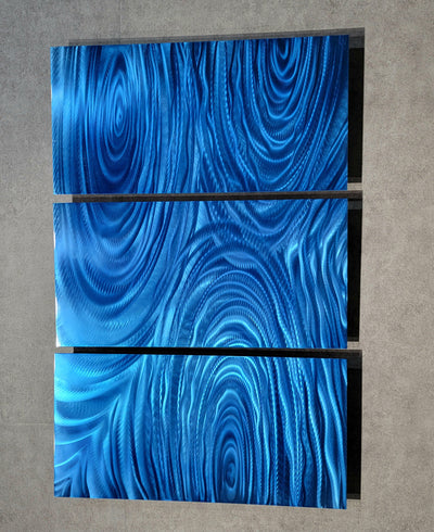 Only One! "Radiant Blue" 3 Each Panel 24" x 12" x 2" Abstract Metal Art by Jon Allen -GEM W49